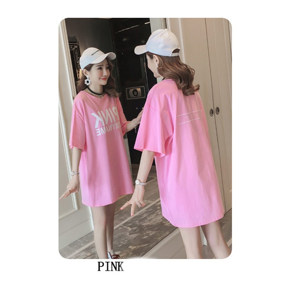 韓版字母學生寬鬆洋裝粉色 休閒洋裝 睡衣 外出洋裝 粉色 女生洋裝 上衣 長版上衣 外出服 休閒服 韓版