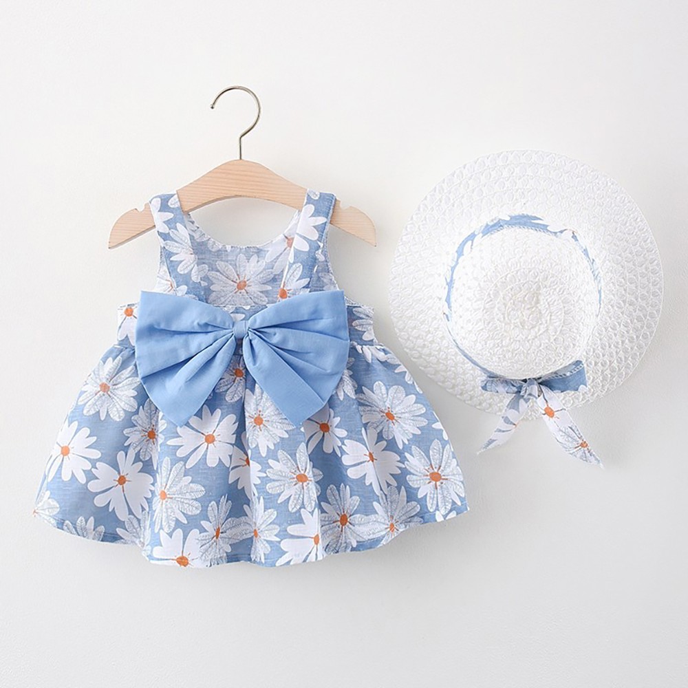 夏季小菊花洋裝女童裝 藍色 粉色 洋裝 童裝 夏裝 無袖洋裝 韓版 