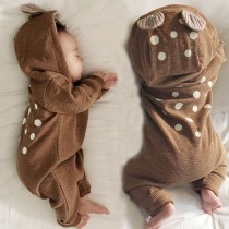 韓版嬰兒可愛棕色小鹿連帽連體衣