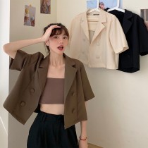 韓版夏季新款短袖西裝外套贈同色系抹胸
